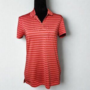 Women's Polo Shirt Size Small Pink Stripes Short Sleeve Dri-Fit Golf Swoosh Run